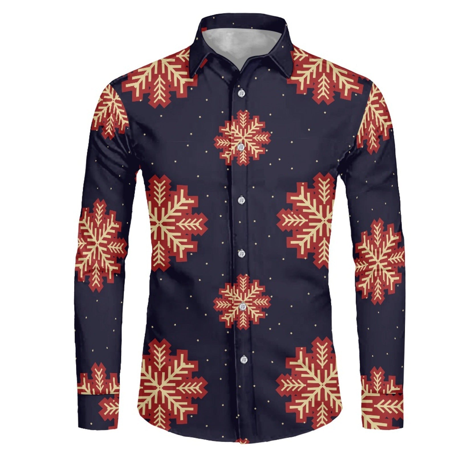 Men's Snowflake 3D Print Shirt - Long Sleeve Lapel Collar Plus Size