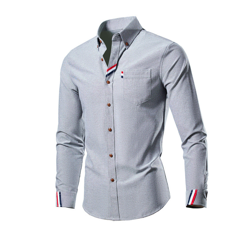 Men's Color Block Contrast Shirt - Slim Fit Long Sleeve Korean Style