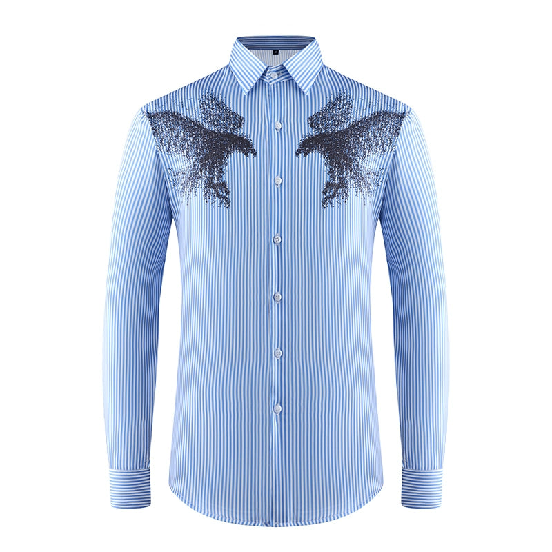 Men's Print Stretch Shirt - Iron-Free Long Sleeve Lapel Collar by Global Dress Shirts