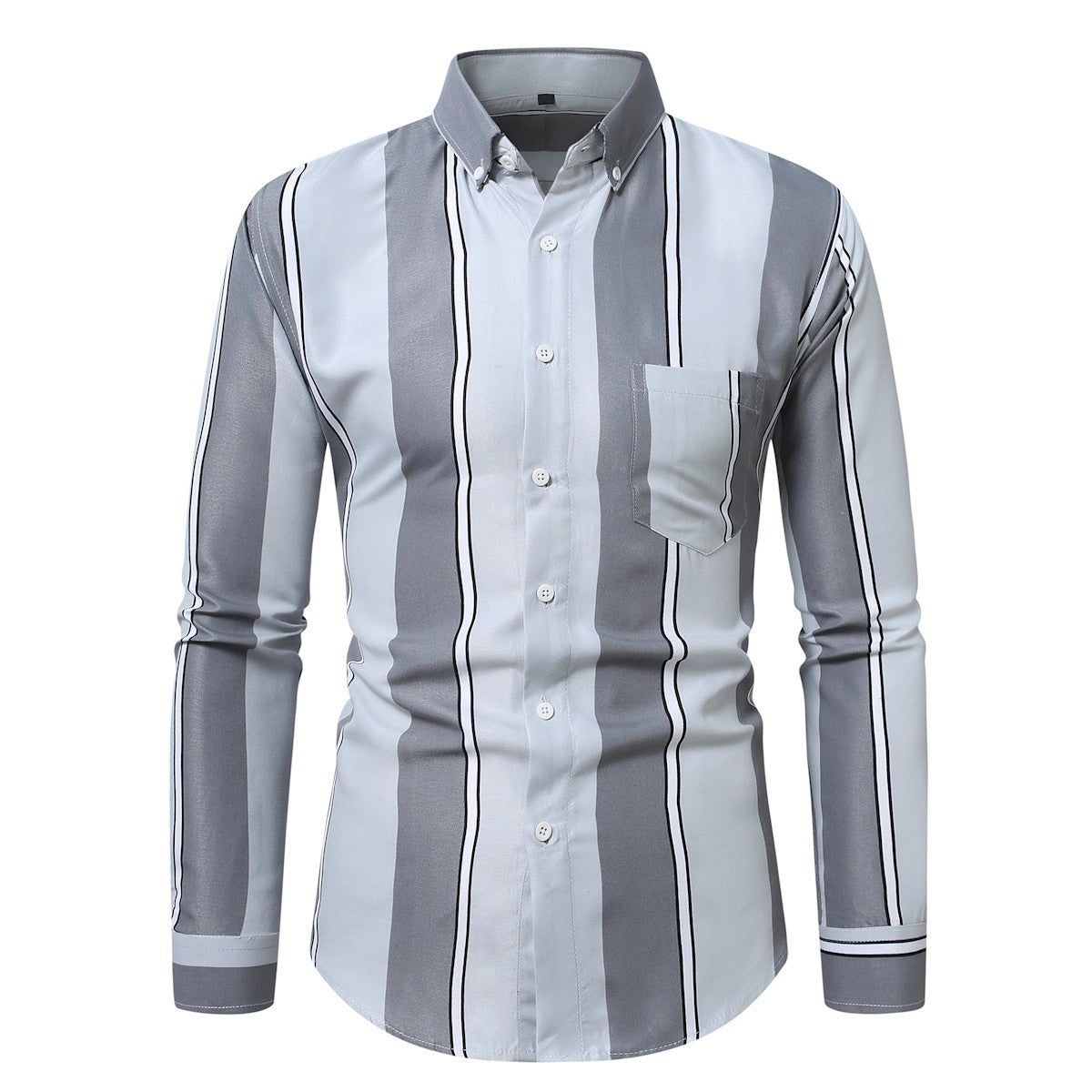 Men's Vertical Stripe Shirt - Long Sleeve Casual Plus Size