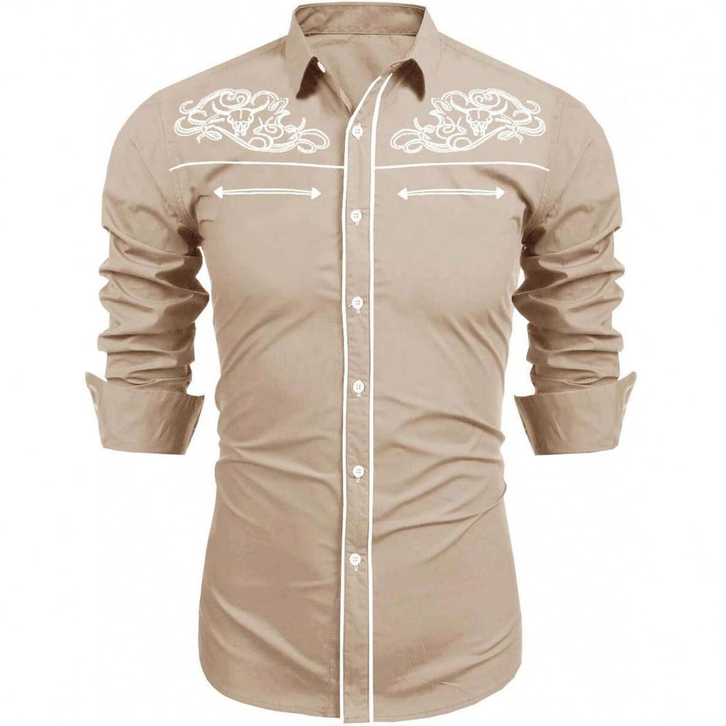 Men's Western Style Print Shirt - Long Sleeve Casual Shirt