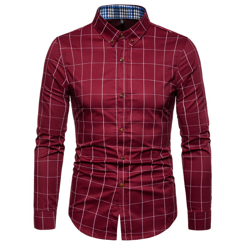Men's Cotton Plaid Shirt - Slim Fit Long Sleeve Plus Size
