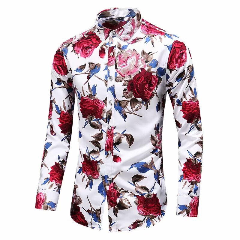 Men's Slim Fit Print Shirt - Long Sleeve Fashion Casual Shirt