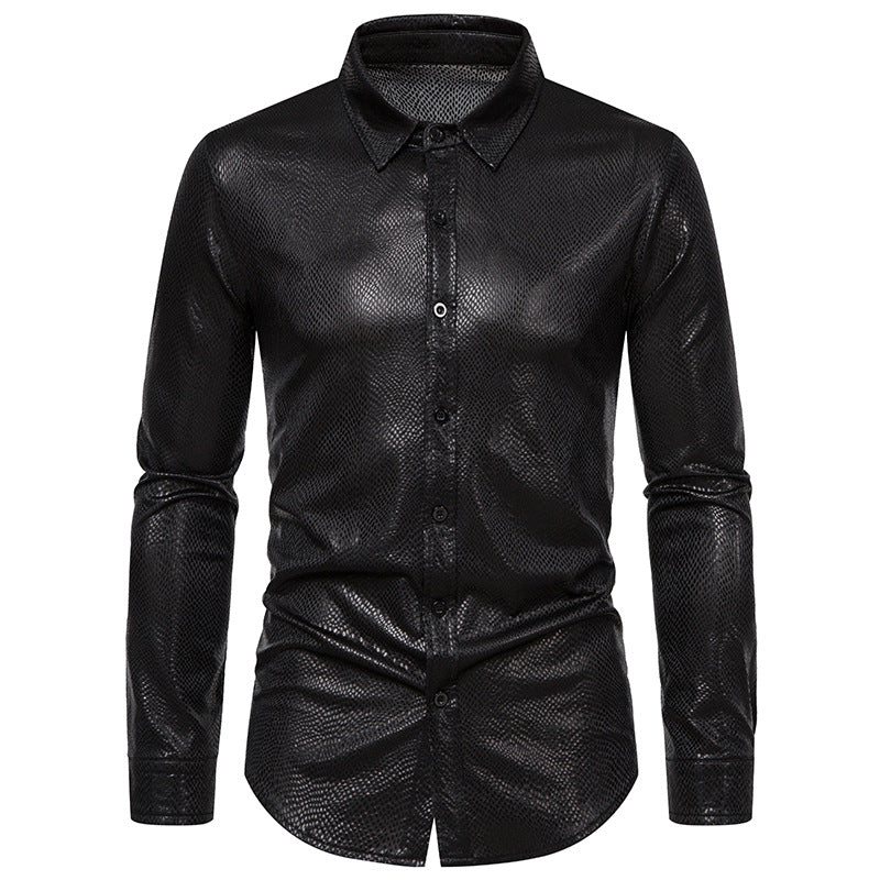Men's Snakeskin Print Metallic Shirt - Long Sleeve Stage Performance Shirt