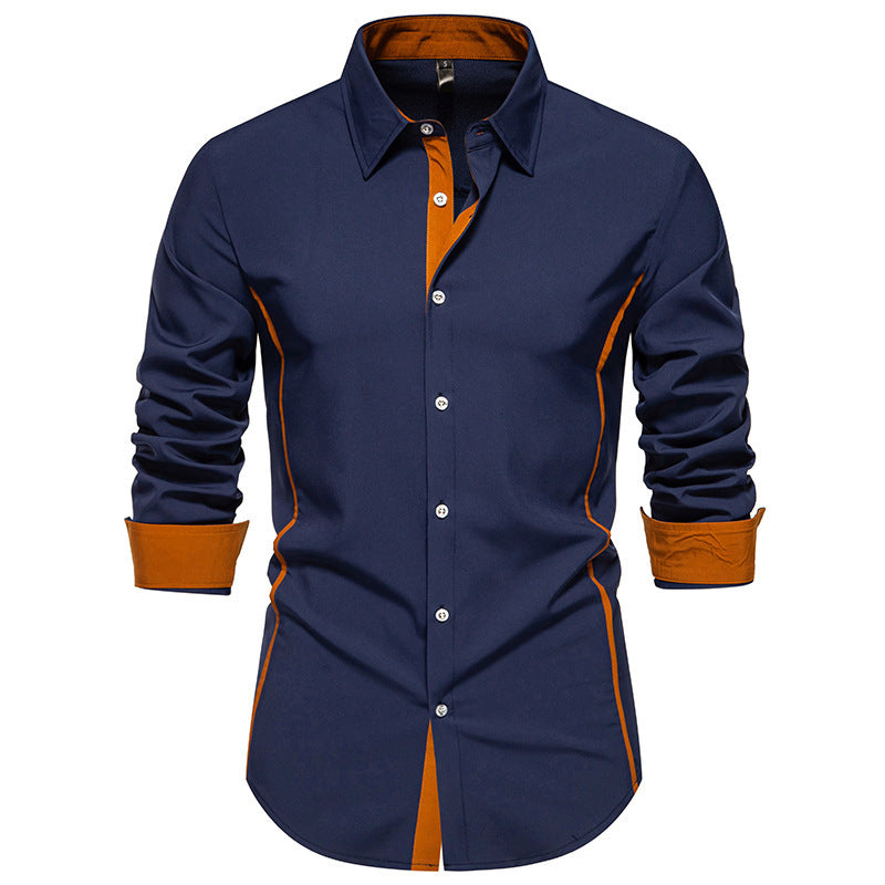 Men's Color Block Triangle Collar Shirt - Long Sleeve Casual Fashion
