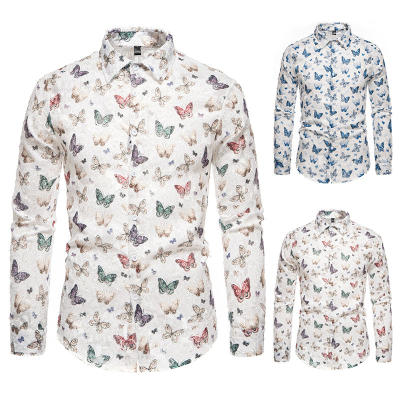 Men's Butterfly Tassel Design Shirt - Long Sleeve Loose Fit