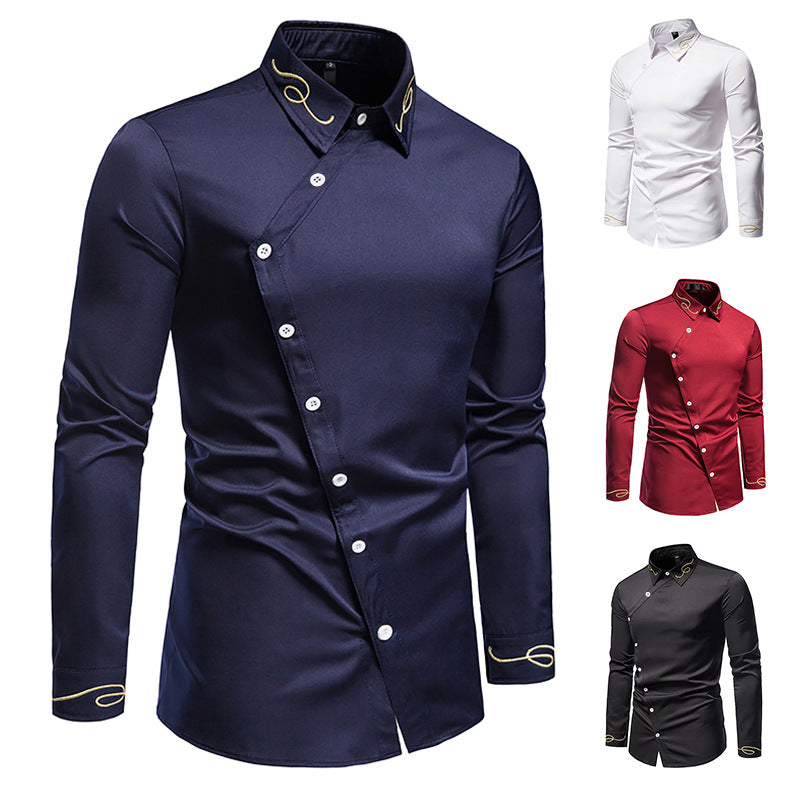 Men's Western Embroidered Shirt - Asymmetric Long Sleeve Cowboy Shirt
