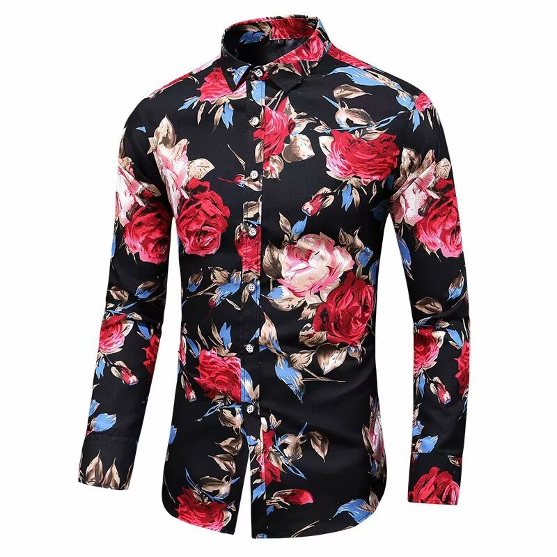 Men's Slim Fit Print Shirt - Long Sleeve Fashion Casual Shirt