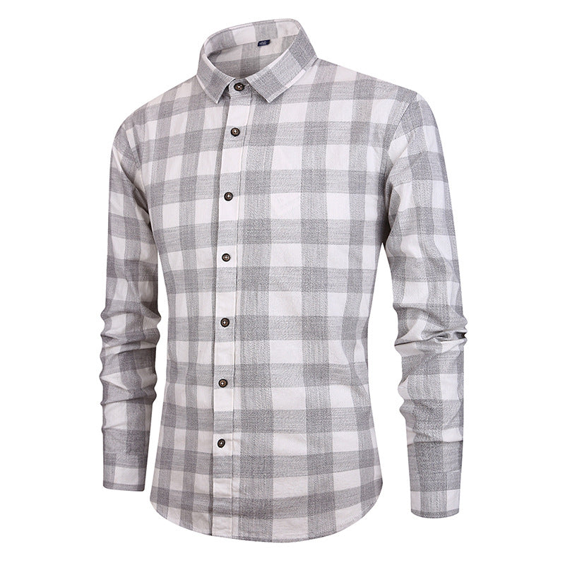 Men's Cotton Plaid Long Sleeve Shirt - Slim Fit Casual Dress Shirt