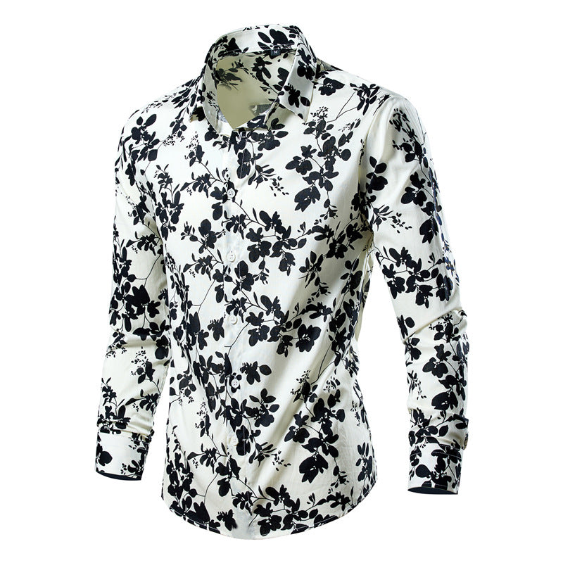 Men's Floral Print Hollow Out Shirt - Long Sleeve Casual Plus Size