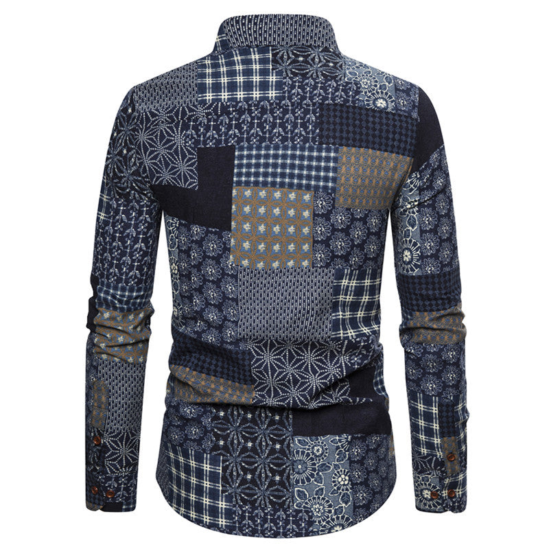 Men's Ethnic Print Shirt - Slim Fit Long Sleeve Casual Plus Size