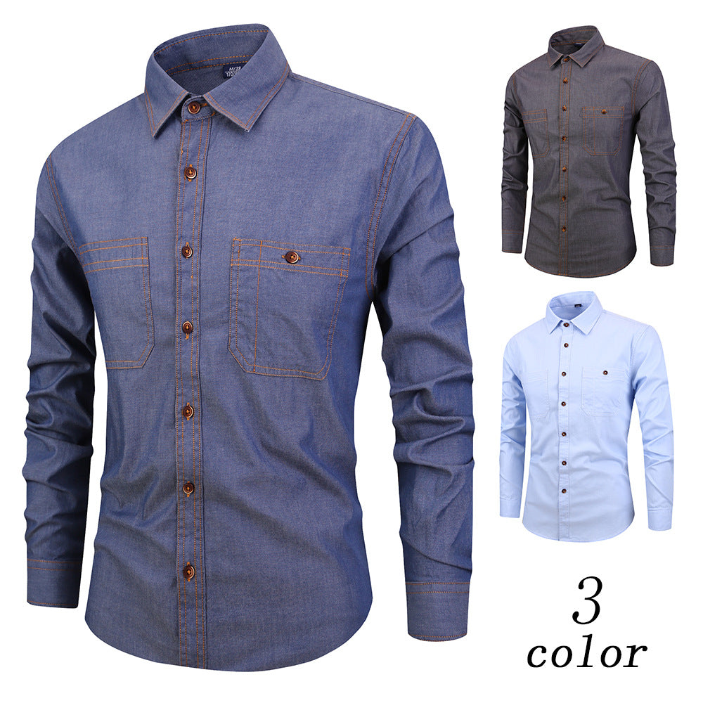 Wrinkle-free long sleeve denim shirt