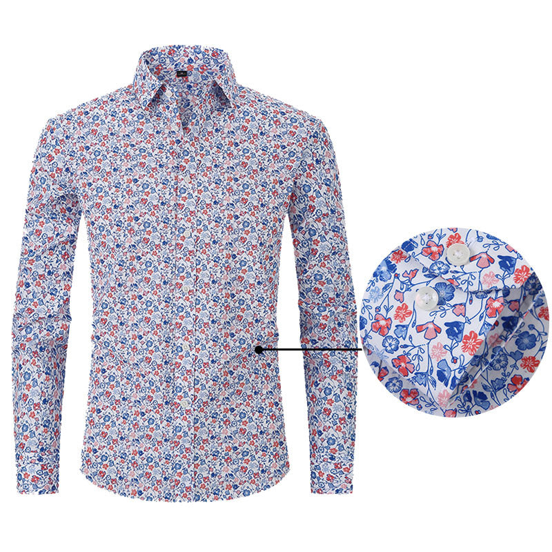 Men's Print Lapel Collar Shirt - Long Sleeve Relaxed Fit Casual Shirt