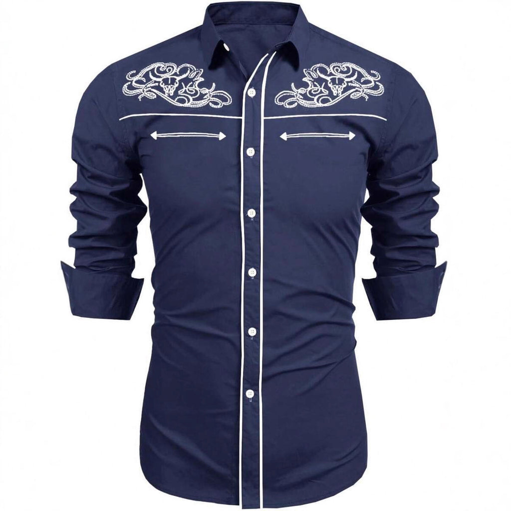 Men's Western Style Print Shirt - Long Sleeve Casual Shirt