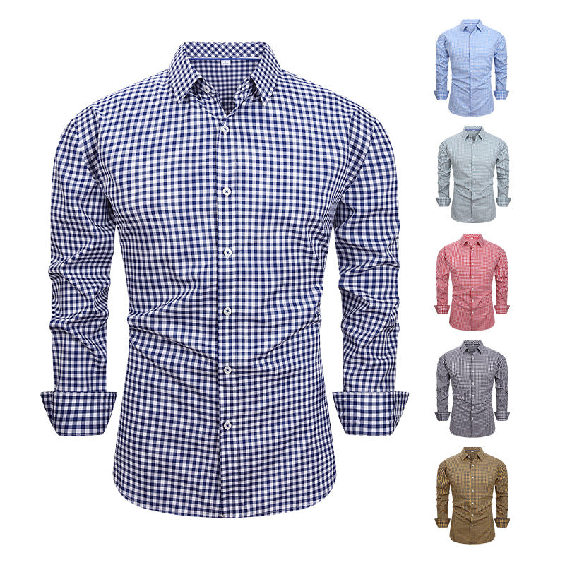 Men's Stretch Plaid Dress Shirt - Iron-Free Long Sleeve Business Casual