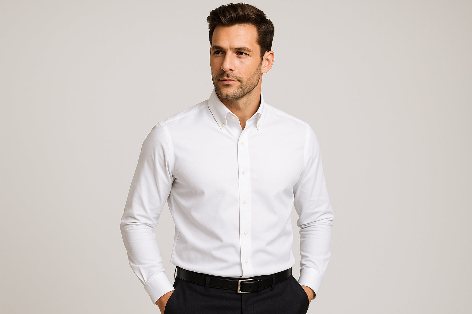 White dress shirt close-up - premium fabric quality
